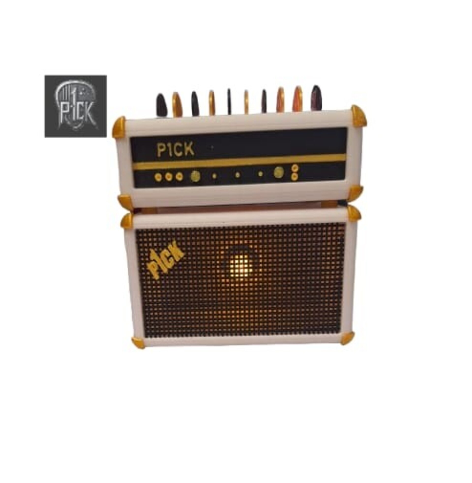 PORTAPÚAS CON LED ESTILO AMPLIFICADOR BLANCO/ NEGRO DORADO - 3